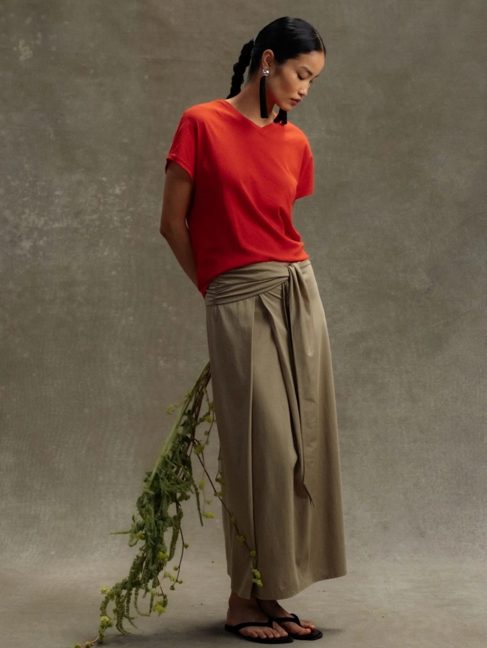 Modern Citizen Elke Tie-Waist Maxi Skirt in Light Sage
